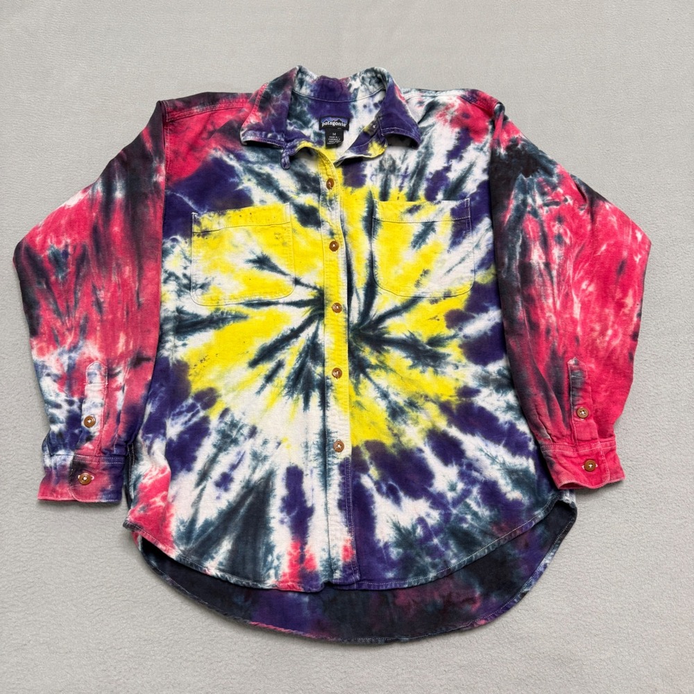 Patagonia Shirt Women M Multicolor Tie Dye Long Sleeve Button Up Loop Collar Vtg